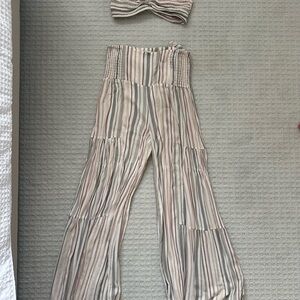 Olivaceous Striped Wide Leg Pants - Cream and Gray